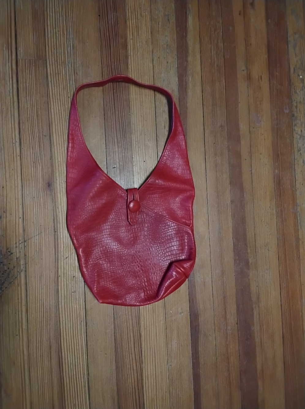 Red Real Leather Textured Shoulder Bag - Unbranded